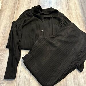 Cuddl Duds Ribbed Lounge Set Black XLT